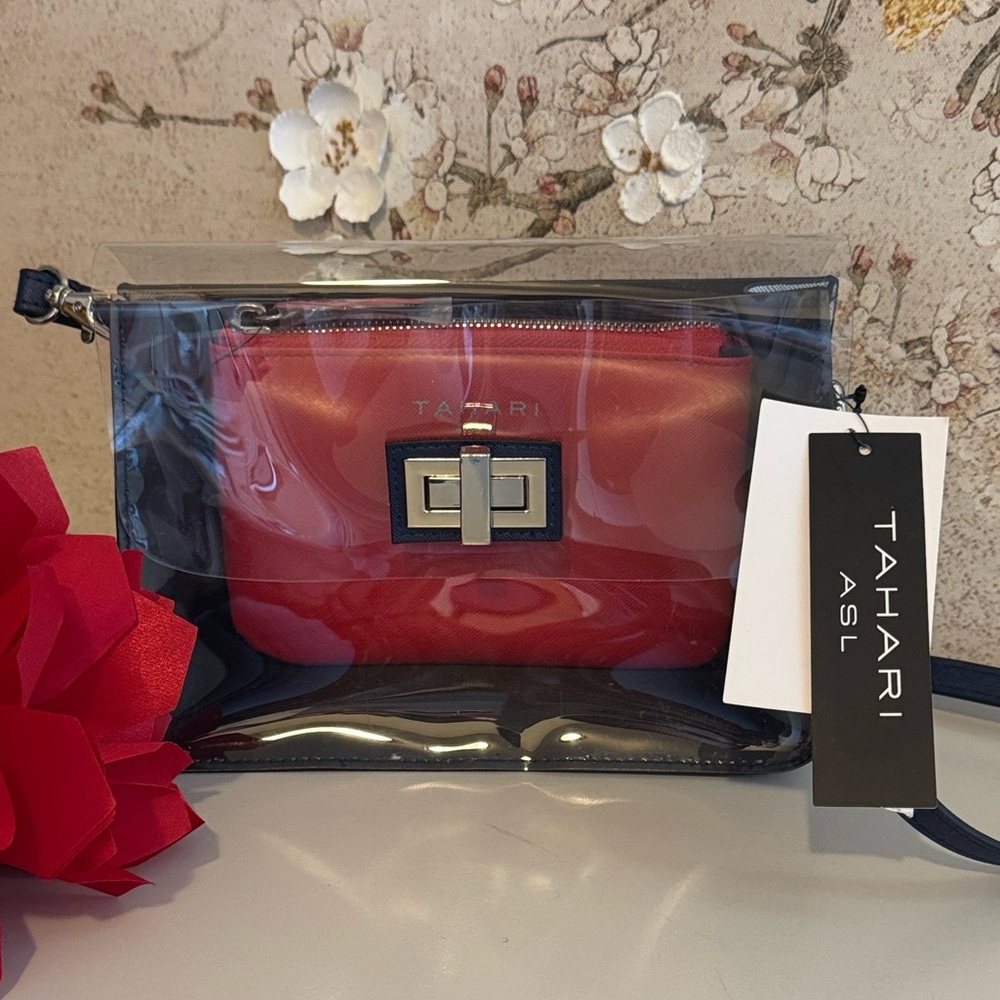 NEW✨ Tahari Red, Navy Blue, Silver Clear Bag